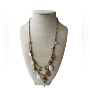 Elegant Gold and‎ Pink Multi-Charm Necklace